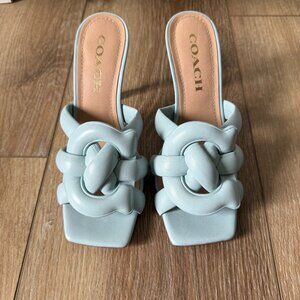 Coach Kellie Leather Slide Heel Sandal, Blue, 6.5